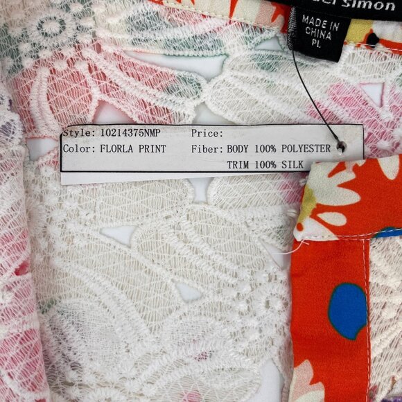 Michael Simon Floral Lace Silk Trim Jacket Size P L Orange Red Sheer Lightweight - Picture 14 of 16